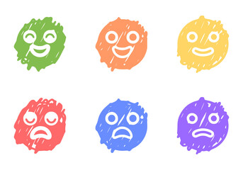 Set of positive and negative emoticons in doodle style, vector clip art