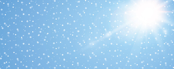 sunny winte sky background with snowflakes and copy space