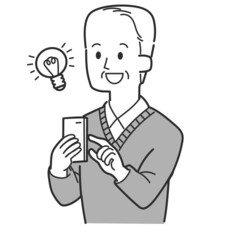 スマホでアイディアを思いついた高齢男性