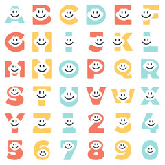 A set of funny letters and numbers of characters, vector clip art.