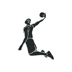 Basketball Player Icon Silhouette Illustration. Athlete Jump Vector Graphic Pictogram Symbol Clip Art. Doodle Sketch Black Sign.