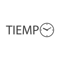 Banner con texto Tiempo en español con esfera de reloj como letra O en color gris