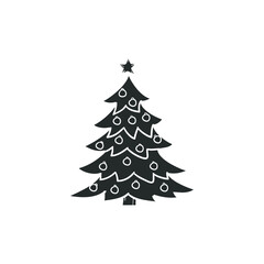 Christmas Tree Icon Silhouette Illustration. Decoration Vector Graphic Pictogram Symbol Clip Art. Doodle Sketch Black Sign.