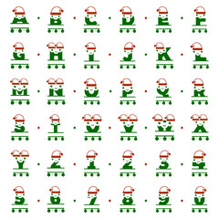 Set of funny Christmas characters in the form of letters and numbers, personalized monograms for Christmas or New Year greetings.