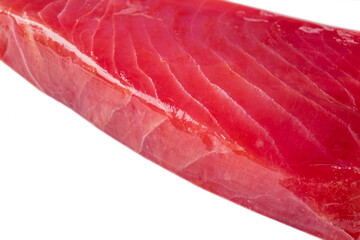 Yellow fin tuna steak isolated on white background. Fresh rare tuna steak isolated on white. Raw...