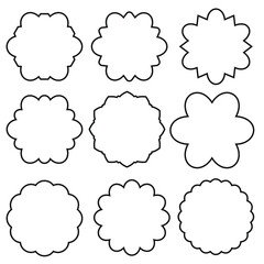 A set of round toothed frames. Simple contour labels, frames and stickers with various frames for use in designs, black contour isolated on a white background, vector