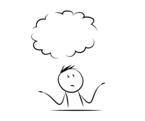 Man thinks over isolated background. Misunderstanding. Vector illustration.