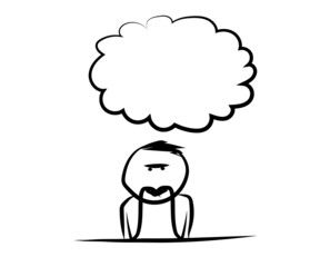 Man thinks over isolated background. Misunderstanding. Vector illustration.