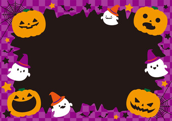 Obraz na płótnie Canvas 13_Halloween pumpkin and ghost frame (black_Horizontal)