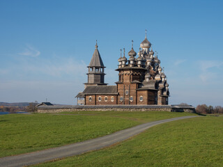 View of Kizhi Island, State Open-Air Museum of Histore, Architecture and Ethnography in Republic of Karelia. Onega lake, Russia