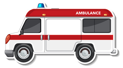 Sticker design with side view of ambulance car isolated