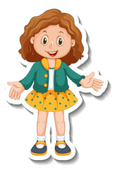 Sticker template with a girl cartoon character isolated