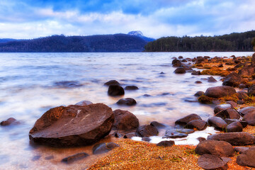 Tas Lake Mt Ossa Rocks Shore