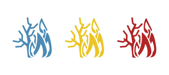 icon of trees in flames, forest fires, drought, vector illustration