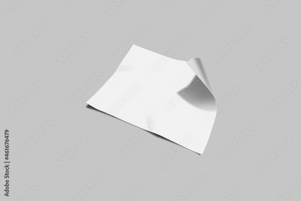 Poster empty blank white paper sheet with shadow. mock up isolated on grey background. white sheet with fol