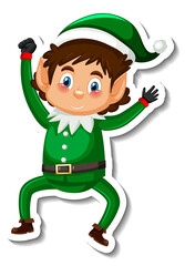 Sticker template with a little elf boy cartoon character isolated