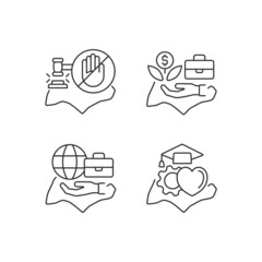 Living in Singapore linear icons set. Legal system. Pro-business environment. High human capital rate. Customizable thin line contour symbols. Isolated vector outline illustrations. Editable stroke