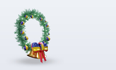 3d christmas wreath Romania flag rendering left view