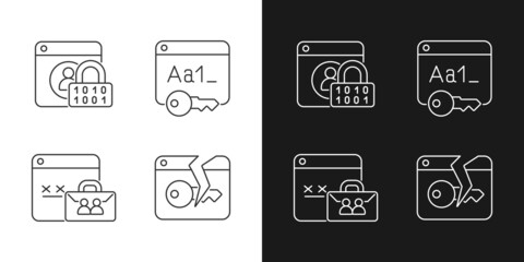 Password encryption linear icons set for dark and light mode. Internet safety. Password management. Customizable thin line symbols. Isolated vector outline illustrations. Editable stroke