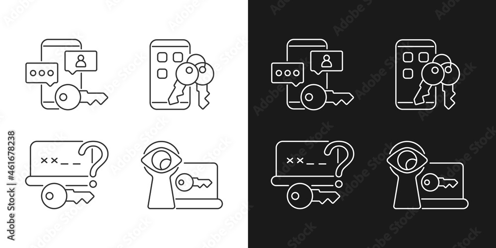 Poster password protection linear icons set for dark and light mode. social media safety. online privacy ma