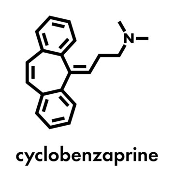 Cyclobenzaprine muscle spasm drug molecule. Skeletal formula.
