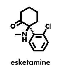 Esketamine antidepressant and anesthetic drug molecule. Skeletal formula.