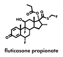 Fluticasone propionate corticosteroid drug molecule. Skeletal formula.