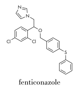 Fenticonazole antifungal drug molecule. Skeletal formula.