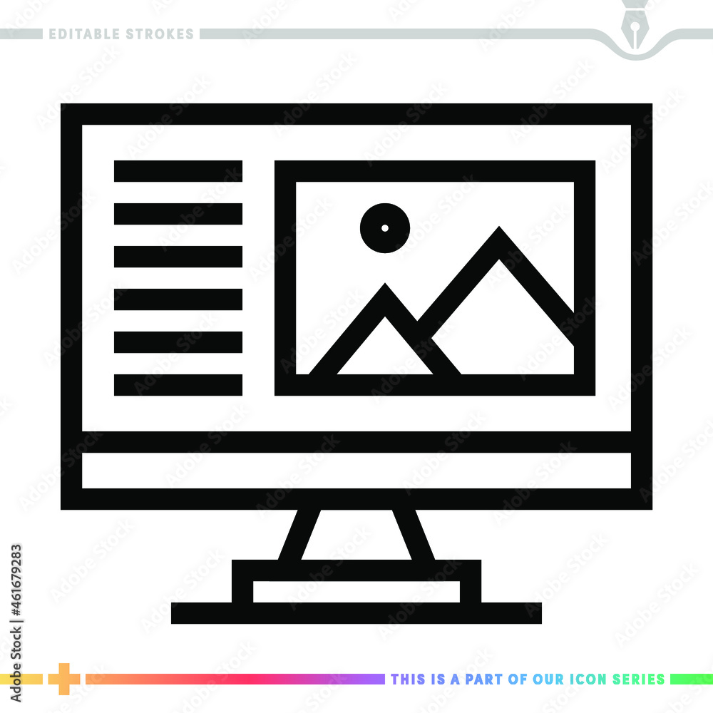 Poster editable line icon of web site as a customizable black stroke eps vector graphic.