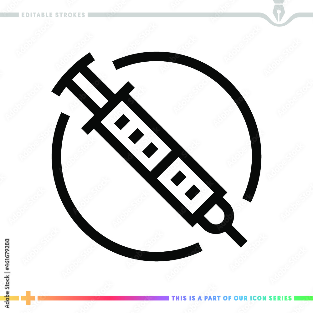 Poster editable line icon of vaccination programs as a customizable black stroke eps vector graphic.