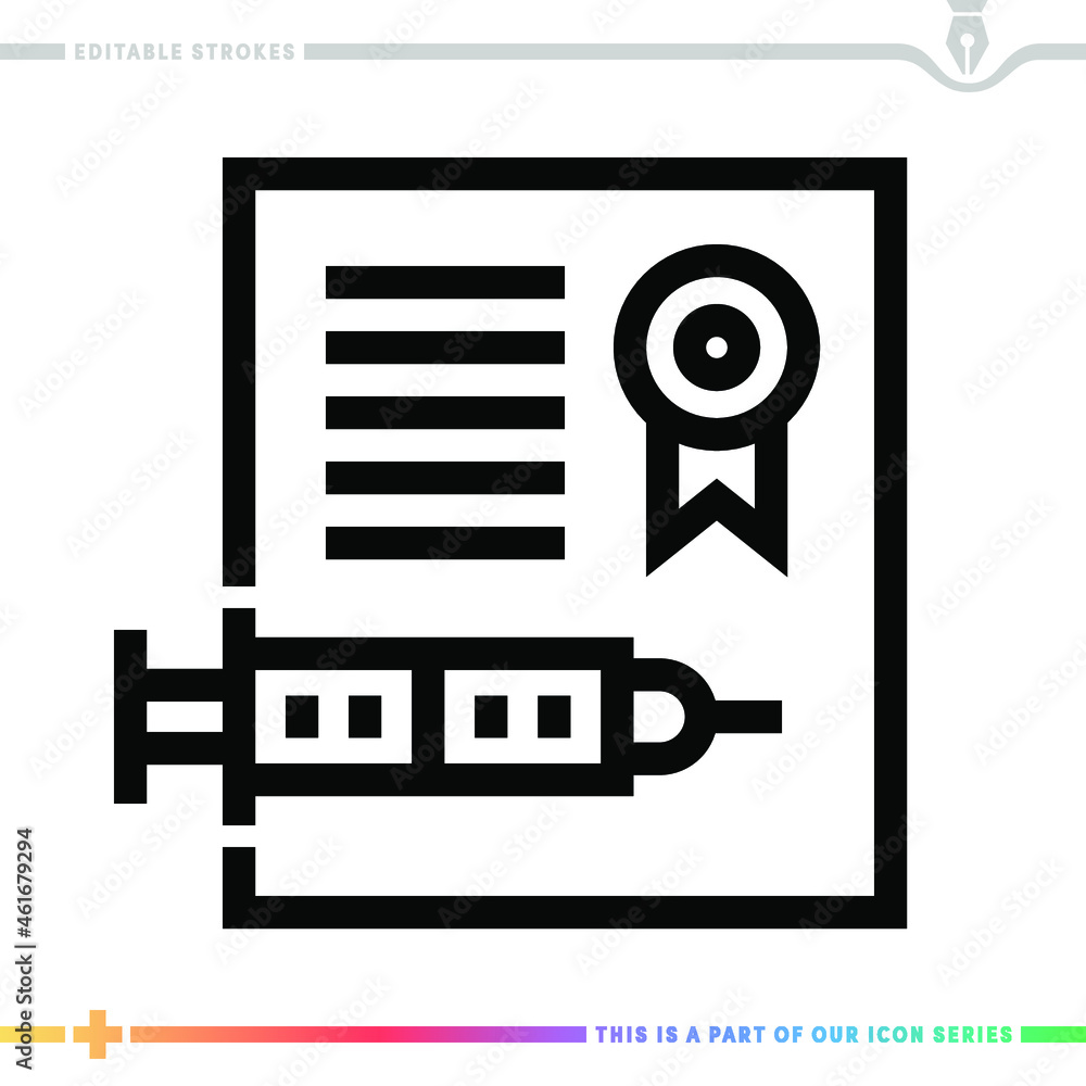 Poster editable line icon of vaccination certificate as a customizable black stroke eps vector graphic.