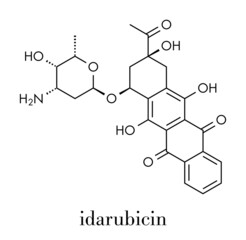 Idarubicin cancer drug molecule. Skeletal formula.