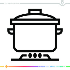 Editable line icon of cooking pot as a customizable black stroke eps vector graphic.