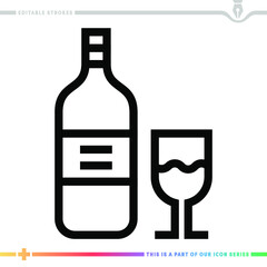 Editable line icon of wine bottle as a customizable black stroke eps vector graphic.