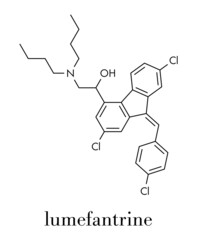 Lumefantrine (benflumetol) antimalarial drug molecule. Skeletal formula.