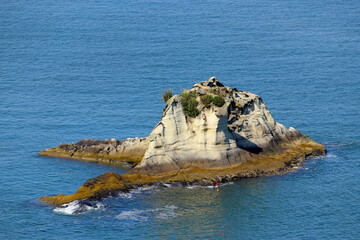 嵯峨渓遊歩道から見下ろした奥松島の嵯峨渓にある「マンボウ島」。宮城県東松島市宮戸。