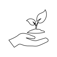 hand holding a leaf of a plant, vector illustration