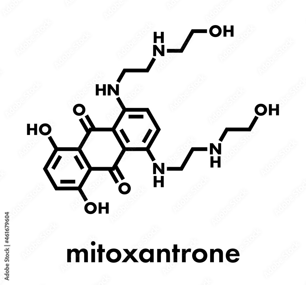 Poster Mitoxantrone cancer drug molecule (type II topoisomerase inhibitor). Skeletal formula.