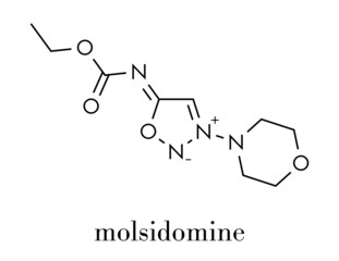 Molsidomine angina drug molecule. Skeletal formula.