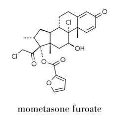 Mometasone furoate steroid drug molecule. Prodrug of mometasone. Skeletal formula.
