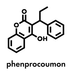 Phenprocoumon anticoagulant drug molecule (vitamin K antagonist). Skeletal formula.