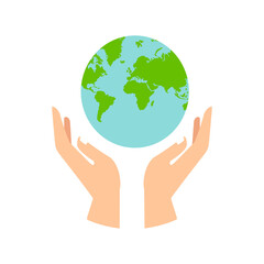 hand holding planet icon, nature protection, vector illustration