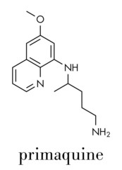 Primaquine malaria drug molecule. Skeletal formula.