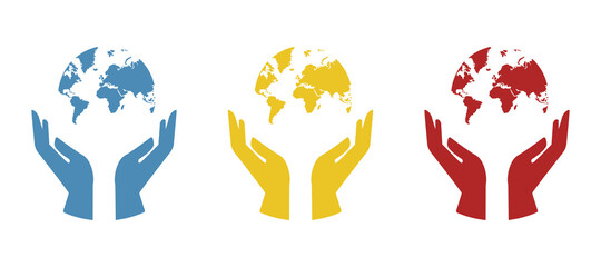hand holding planet icon, nature protection, vector illustration