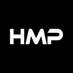 HMP letter logo design with black background in illustrator, vector logo modern alphabet font overlap style. calligraphy designs for logo, Poster, Invitation, etc.