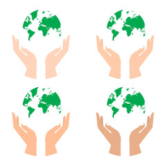 hand holding planet icon, nature protection, vector illustration