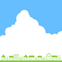 シンプルな街並みと入道雲