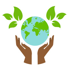 hand holding planet icon, nature protection, vector illustration