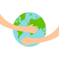 hand holding planet icon, nature protection, vector illustration
