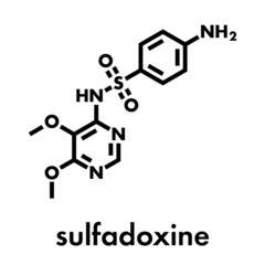 Fototapeta na wymiar Sulfadoxine malaria drug molecule (sulfonamide class). Skeletal formula.